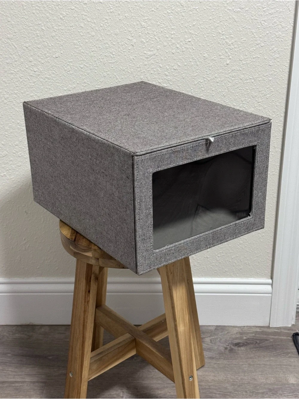 The Container Store Cambridge Drop-Front Shirt Box Grey Linen Like New